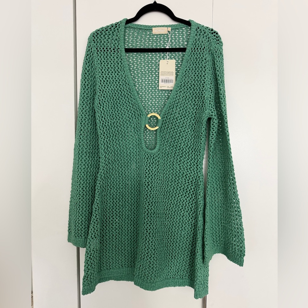 Monday Swimwear Green Open-Knit Tunic Coverup with Gold Ring